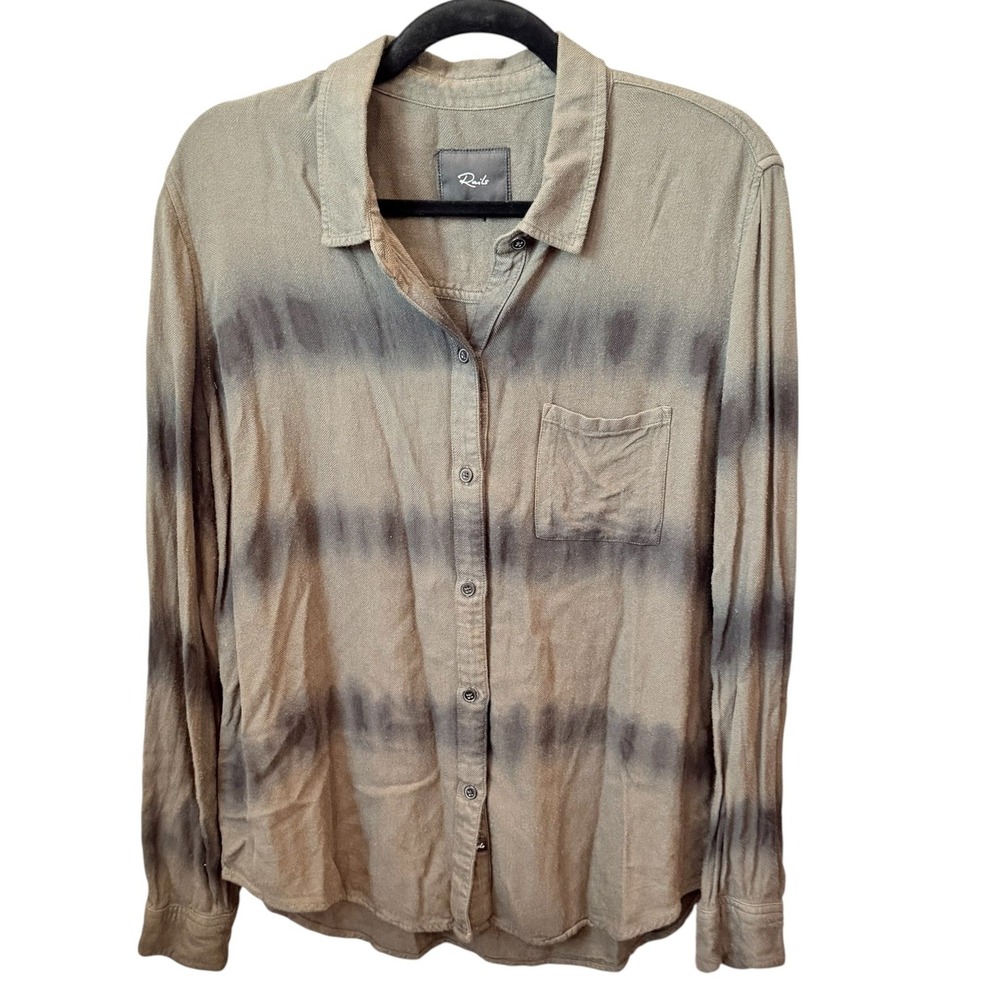 Rails Hunter Button Down Shirt Green Tie Dye Stripe Long Sleeve Utility S ($188)